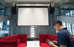 Tensioned projection screen & audiovisual engineer